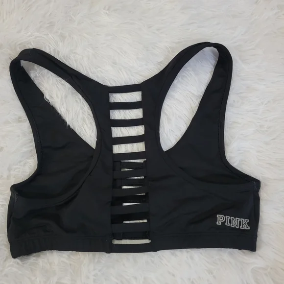 PINK Victoria's Secret Sleek Strappy Cage Black Sports Bra Small - Picture 10 of 13